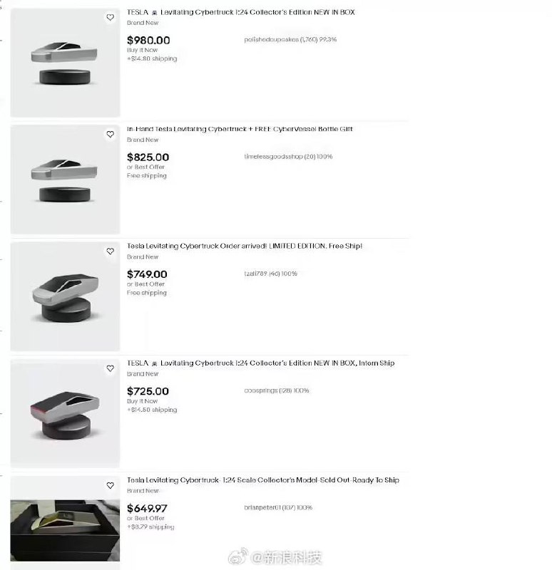 特斯拉限量磁悬浮Cybertruck模型售价250美元迅速售罄特斯拉推出1:24比例磁悬浮Cybertruck模型，配备LED灯条和充电功能
