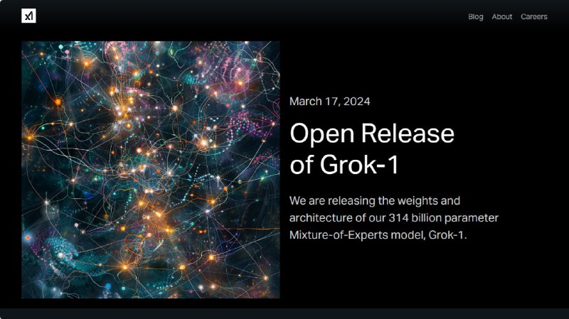 马斯克开源大型语言模型 Grok-1Grok-1 的权重和架构现已在 Apache 2.0 许可证下发布在了 github.com/xai-org/grokGrok-1 是一个由 xAI 训练的 3140 亿参数专家混合模型 (8 个专家)，给定输入上有 25% 的活跃权重