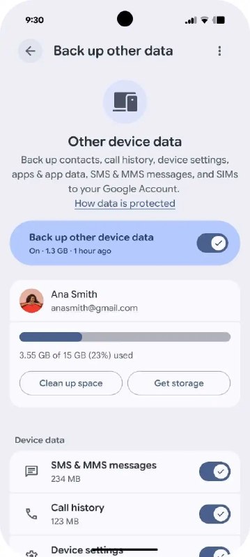  Android 备份新政策：短信、通话记录等将计入 Google 账户存储空间从 7 月 7 日起，Google 调整 Android 备份策略，所有备份数据类型均将计入 Google 账户存储空间（免费版 15 GB）