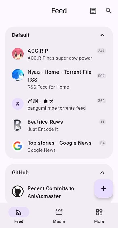 软件：AniVu平台：Android功能：一站式 RSS 订阅、BitTorrent 下载和媒体播放 Android 应用