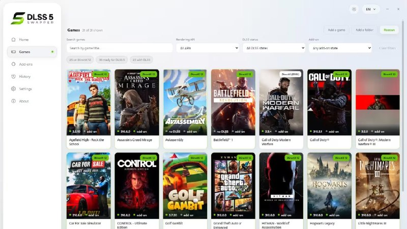 开源项目分享：DLSS 5 Swapper 扩展至非原生游戏，RTX 20/30 系列也可尝试GitHub 开发者 rakanki911 发布 DLSS 5 Swapper，可自动把 DLSS 5 神经渲染装入原本不支持的游戏；原生支持 DLSS 的游戏可直接替换，其他游戏依赖 DLSS5-Feeder 与 ReShade