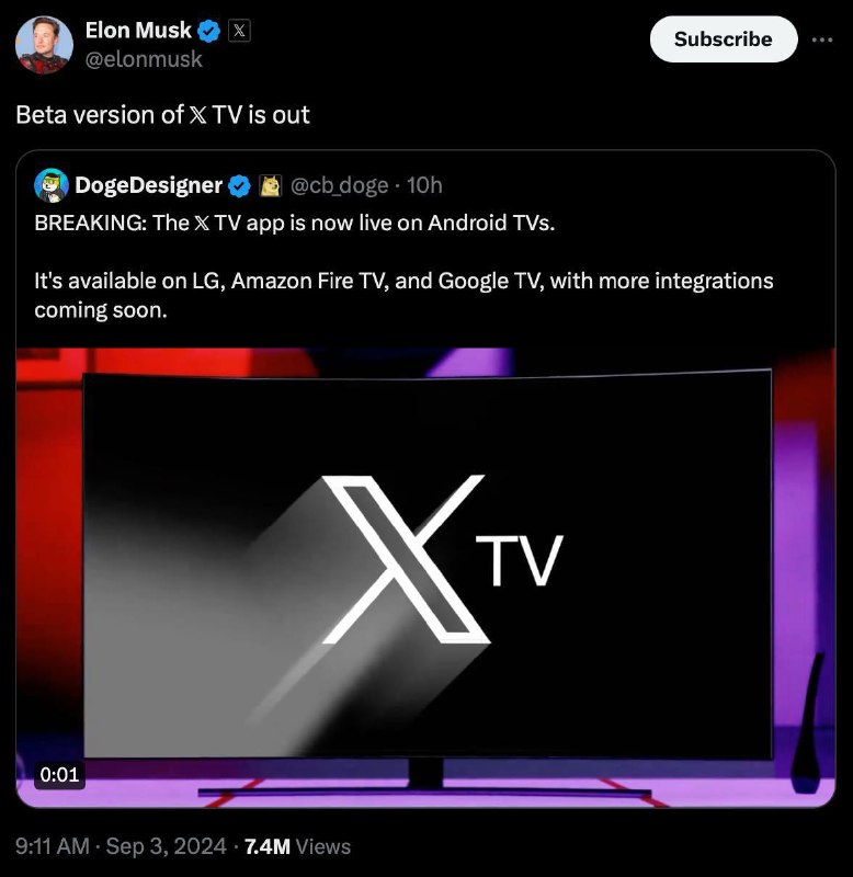 𝕏 TV app 现已上线Android TVs