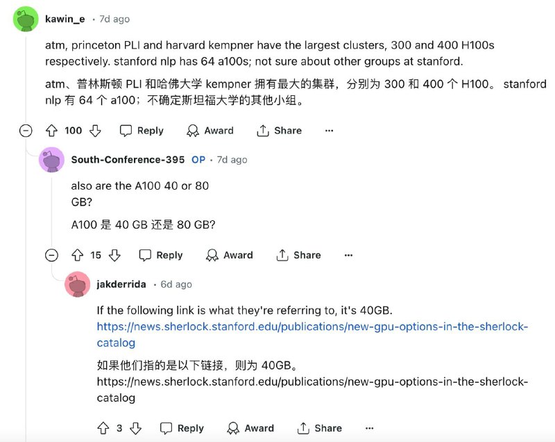 近期Reddit上一网友吐槽自己所在的美国 TOP 5 院校中实验室 H100 数量为 0
