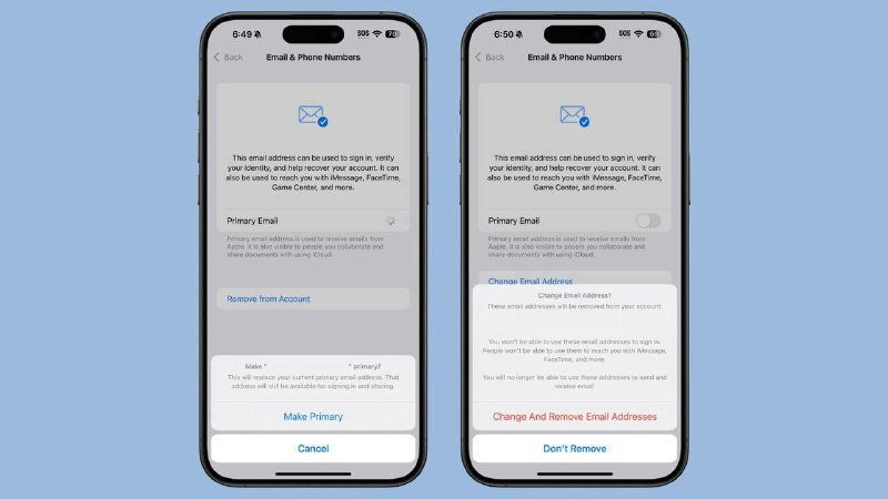 苹果 iOS 18.1 beta 6 新功能：账号邮箱功能大幅优化1. 更方便的更改设置主要邮箱2. 更改主要邮箱后，仍可保留原邮箱登录3. 用户终于可以更改或替换不满意的 iCloud.com 或 me.com 邮箱地址4. 过去用户只能通过设置别名来隐藏主要邮箱，但效果并不理想