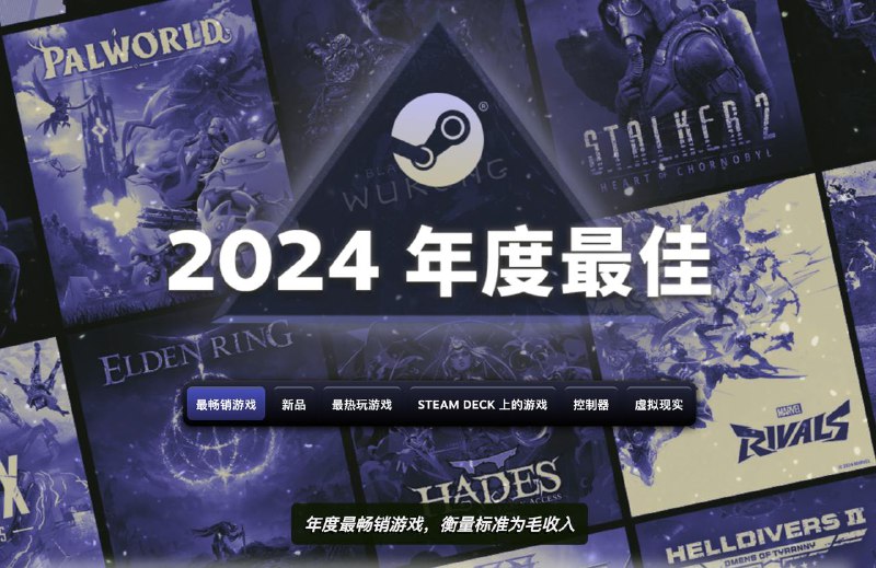 《黑神话：悟空》入选Steam年度榜单多个铂金级Steam平台公布2024年度最佳游戏榜单，《黑神话：悟空》表现亮眼，在最畅销游戏、最热门游玩、新品和控制器四个品类中均获得最高等级的铂金级评选，在Steam Deck适配榜单中也获得黄金级排名