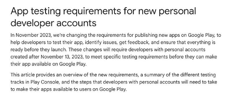 谷歌调整Play商店应用上架政策为防范诈骗软件及提升 App 质量，谷歌日前宣布将调整 Play 商店应用上架政策，要求 App 在封测阶段至少经过 20 人测试，应用开发商还需要经过账号资质验证