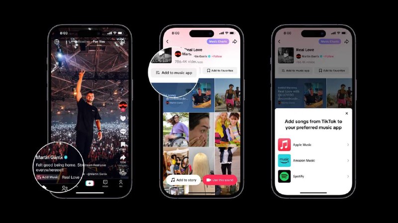 TikTok 可将音乐添加到 Apple Music、Spotify 和 Amazon Music 音乐库中TikTok 正在推出一项新功能，可与 Apple Music、Spotify 和 Amazon Music 进行深度集成