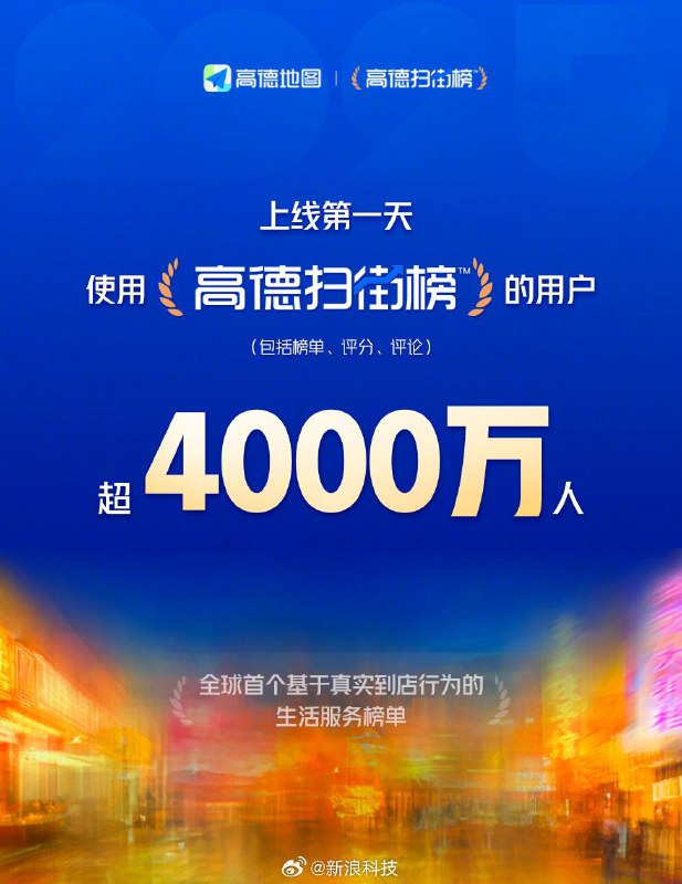 高德扫街榜上线首日用户超4000万9月10日高德扫街榜上线当天，使用高德扫街榜的用户超过4000万人