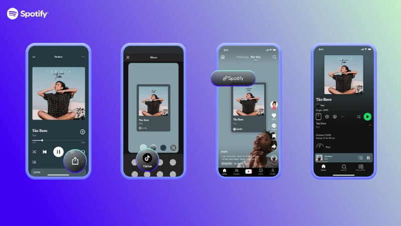 TikTok最新功能让音乐迷从Spotify和Apple Music“分享到TikTok”TikTok周四推出“分享到TikTok”新功能，使用户能够直接将Apple Music和Spotify中的歌曲、专辑和播放列表分享至TikTok，包括个人主页、故事或私信