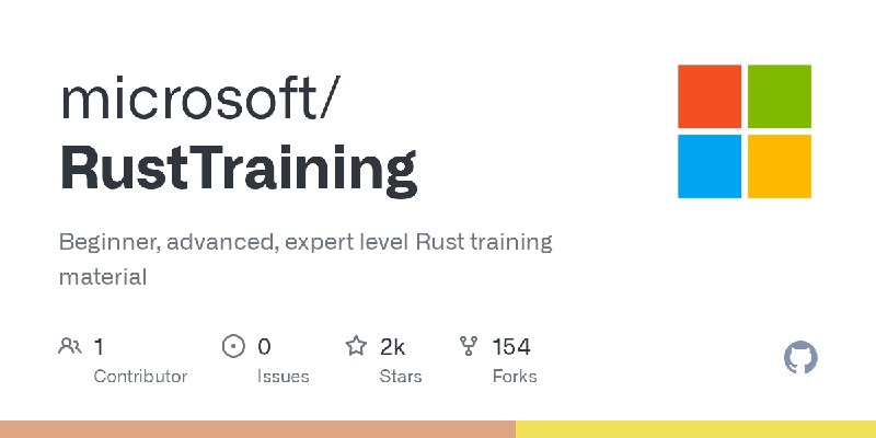  微软发布 Rust 培训材料，7 本教材覆盖入门到专家级微软在 GitHub 发布 RustTraining 培训材料仓库，按学习路径提供 7 本 Rust 教材，覆盖从其他语言转向 Rust 的开发者，以及异步编程、进阶模式、类型驱动正确性和工程实践等主题