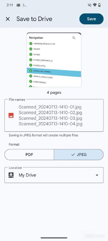 Google Drive 新功能：支持将扫描文档保存为JPEG格式Google Drive推出一项新功能，允许用户将扫描的文档保存为JPEG文件，这将使其在文档扫描功能上与Microsoft Lens等专业应用相匹敌