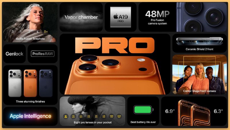 iPhone 17 Pro- 全新一体式框架设计- 全新散热管理的核心，特别设计的VC均热板- A19 Pro 芯片（满血版，6核GPU）- 后置三摄均为 4800 万像素- 融合超广角、融合长焦、融合主摄- 256G起步iPhone 17 Pro 售价 8999元起iPhone17 Pro Max 售价 9999元起预订将于9月12日开始，9月19日开始发售编辑评价：一块铝板的艺术之旅Apple🍀在花频道  🍵茶馆  📮投稿