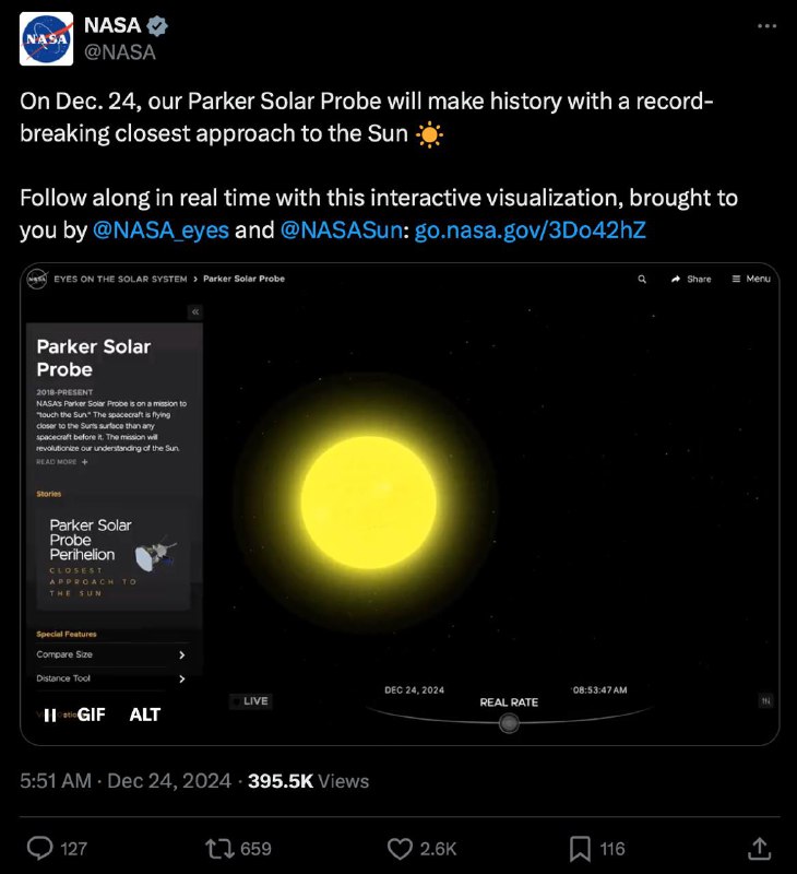 NASA 帕克太阳探测器以 380 万英里的距离和太阳擦肩而过，创造与太阳之间最近距离新纪录