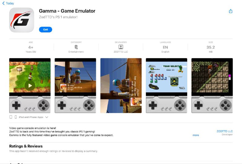 Gamma模拟器上架App Store支持索尼PS1游戏该模拟器完全免费且无内购，但不支持中文，需要iOS或iPad OS 15.0以上版本