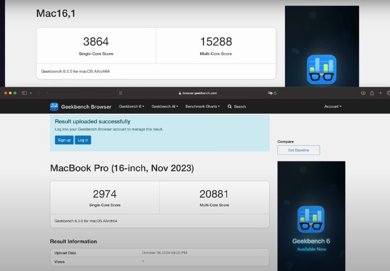 俄罗斯 YouTuber Wyslacom首发M4 MacBook Pro 开箱视频Geekbench 多核 15,288 接近 12 核 M3 Pro，单核 3,864 