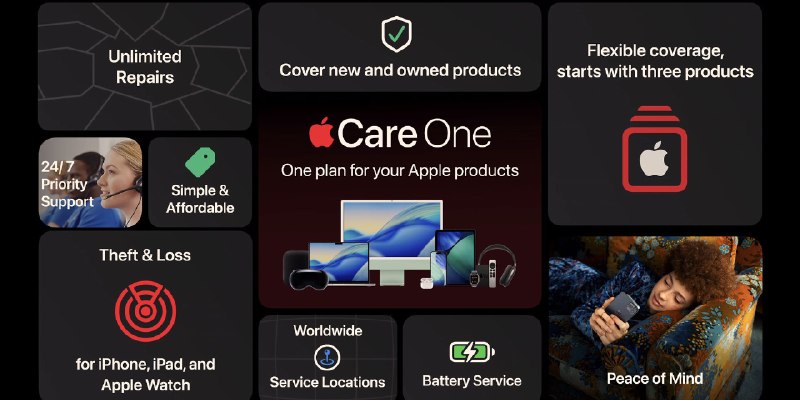  AppleCare One 英国上线 盗抢保障扩至 iPad 与 Apple WatchAppleCare One 于 7 月 27 日在英国推出，用户每月支付 16.99 英镑即可为 3 台苹果设备投保，每增加一台加收 4.99 英镑