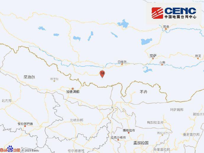 中国地震台网正式测定：1月7日9时5分，在西藏日喀则市定日县(北纬28.50度，东经87.45度)发生6.8级地震，震源深度10公里