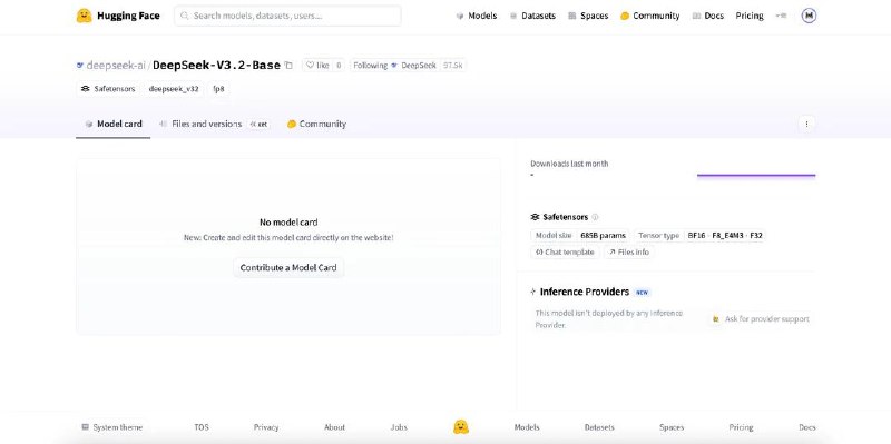  社区曝发现 DeepSeek V3.2-Base 模型仓库，随后遭下架在 r/LocalLLaMA 社区，一位用户称发现了名为 “deepseek-3.2-base” 的模型仓库，疑似在 Hugging Face 平台短暂上线，随后很快显示为 404，疑似被撤下或隐藏