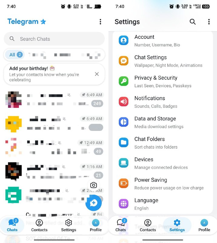  Telegram 安卓版拟更新 UI，12.4.0 版本引入圆角卡片与底部导航栏Telegram 安卓端 12.4.0 版本推送新 UI，应用内采用圆角卡片设计，并加入模糊与半透明背景及底部浮动导航栏