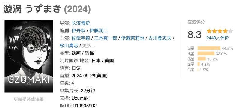 Adult Swim、伊藤润二《漩涡》黑白动画大翻车？粗糙动画活像“日和动画”？制作人坦言：即便有瑕疵也要接着放伊藤润二的经典作品《漩渦》经过五年制作，于9月30日在串流平台Max正式开播