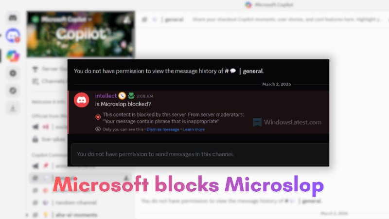 微软屏蔽贬义词 Microslop 引发反弹，官方 Copilot Discord 服务器被迫禁言锁定微软计划在 2025 年大幅推进 Windows 11 的 AI 整合，导致社交媒体上出现绰号“Microslop”，呼应 2025 年热词 "AI Slop"（AI 数字泔水）
