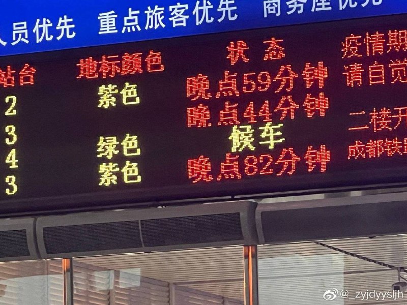 网友投稿：疑似全国大面积高铁晚点，能确认的是成都局昆明局的成都、重庆、贵阳、昆明及延线高铁全部停了