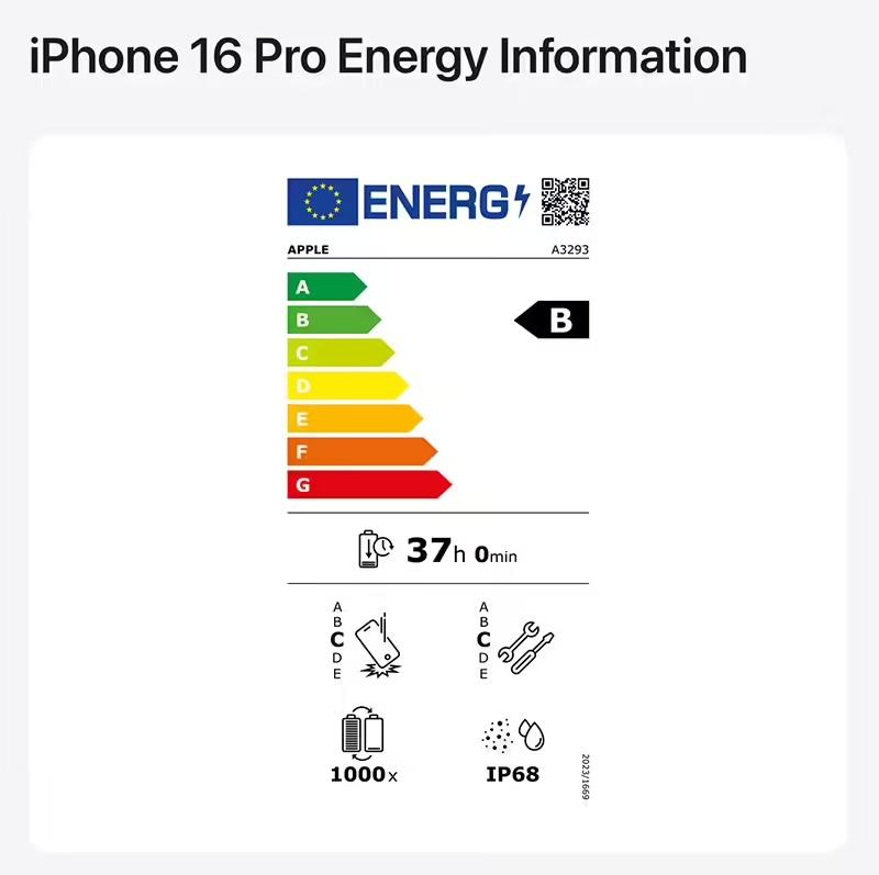 苹果为欧盟 iPhone 添加能效标签 评级自愿降至 B 级苹果公司为遵守欧盟 6 月 20 日生效的《能源标签和生态设计法规》，已在 欧盟iPhone 和 iPad 的页面上添加能效 EPREL 标签