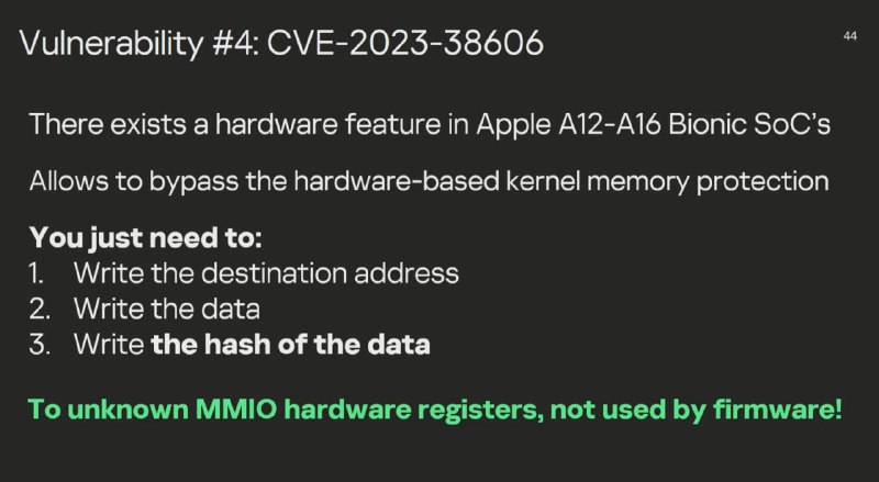 研究者揭露新的 iPhone 越獄漏洞卡巴斯基 GReAT 團隊的研究員 oct0xor、bzvr_ 和 kucher1n 在德國的 37C3 會議上揭露分析了一個他們發現並攔截到的 0-click iPhone 間諜軟件