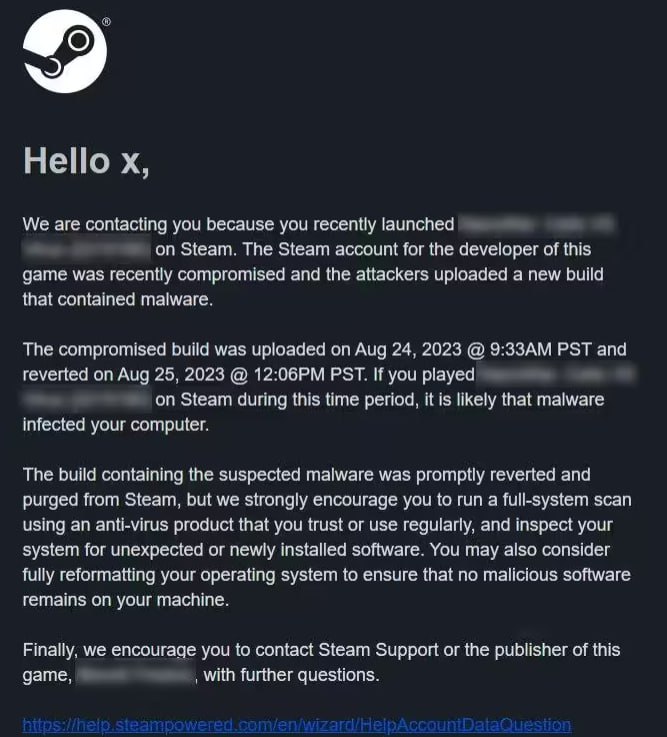 打击恶意更新，Steam 游戏开发者被强制启用短信验证valve 发送通知，宣布为 Steam 游戏开发者实施额外的安全措施，包括短信验证码