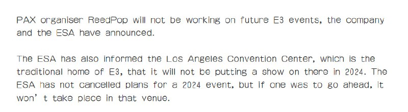 E3 游戏展面临重大挑战：运营商宣告退出，2024 年展会还将面临取消早在今年3月，E3 游戏展2023因为没有获得足够多的游戏厂商支持而宣告取消活动