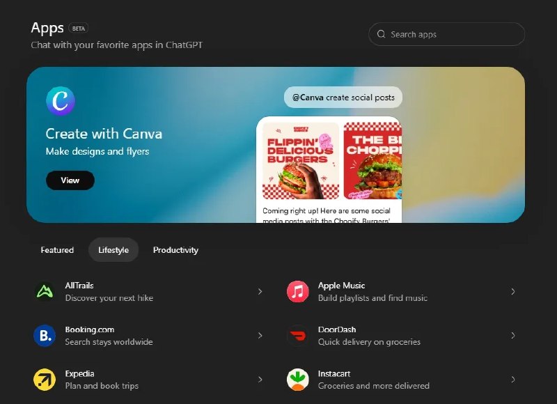  OpenAI 推出 ChatGPT 应用商店，集成 Apple Music 和 DoorDash 等服务OpenAI 周三晚间正式推出 ChatGPT 应用商店（App Directory），用户可浏览所有可用工具，同时向开发者开放 SDK 以构建新的交互体验