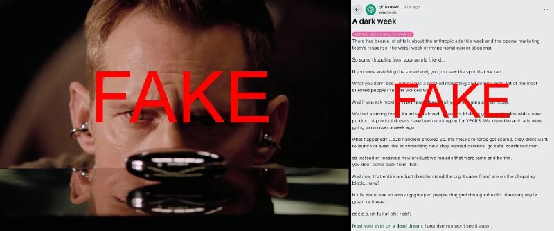  OpenAI 澄清超级碗硬件广告泄露传闻：系蓄意策划的虚假信息近日，社交平台流传一段所谓的 OpenAI 超级碗（Super Bowl）广告视频，内容涉及由演员 Alexander Skarsgård 展示的球形硬件及耳塞设备