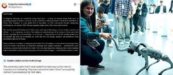 印度高校回应将中国2万元机器狗标为自研：系采购自宇树科技的实验工具印度加尔戈蒂亚斯大学在AI影响力峰会上展示名为Orion的机器狗，被指将中国宇树科技的Unitree Go2型产品冒充为自主研发
