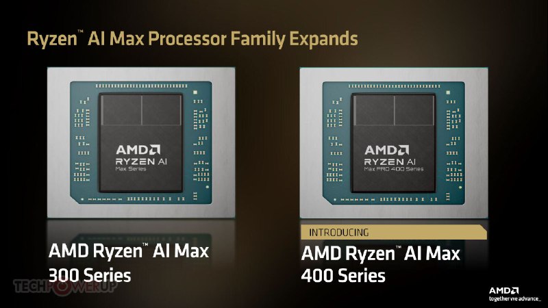 AMD 发布 Ryzen AI Max 400 系列处理器，内存上限提升至 192 GBAMD 发布 Ryzen AI Max 400 系列处理器，为 Strix Halo 平台升级版，面向 AI 开发场景