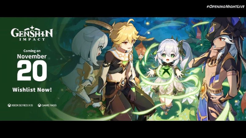 《原神》将于11月20日登陆Xbox平台在昨晚GAMESCOM电玩展的开幕之夜的直播节目中，原神公布将于2024年11月20日登录XBOX主机平台！现在可以在XBOX官网预约，并加入愿望清单了