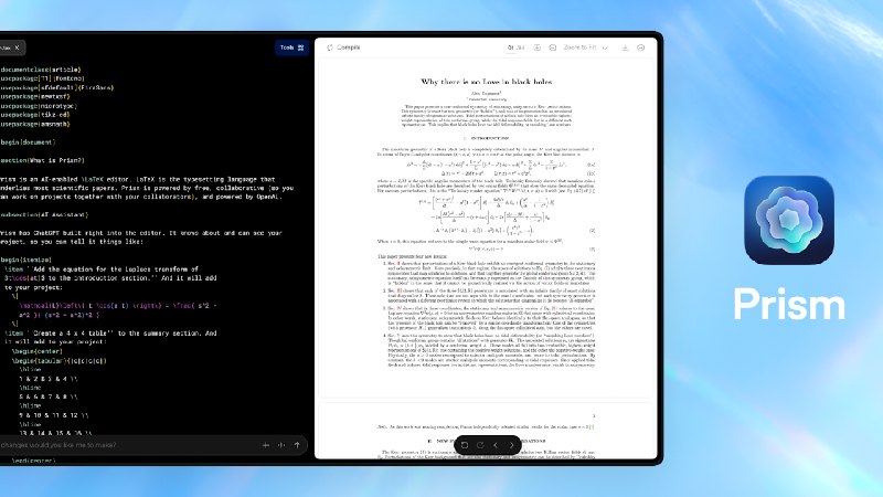  OpenAI 发布 AI 原生科研协作平台 Prism，集成 GPT-5.2 模型OpenAI 于 1 月 27 日推出 AI 原生科研工作空间 Prism