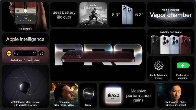  iPhone 18 Pro- 颜色：黑色、冰川蓝色、勃艮第酒红色，以及更加惊艳的银色- A20 Pro芯片：2nm制程、6核心CPU、7核GPU，采用改进均热板散热技术- 充电和续航：15分钟最快充50%，单次满充后18 Pro续航24小时、18 Pro Max续航30小时