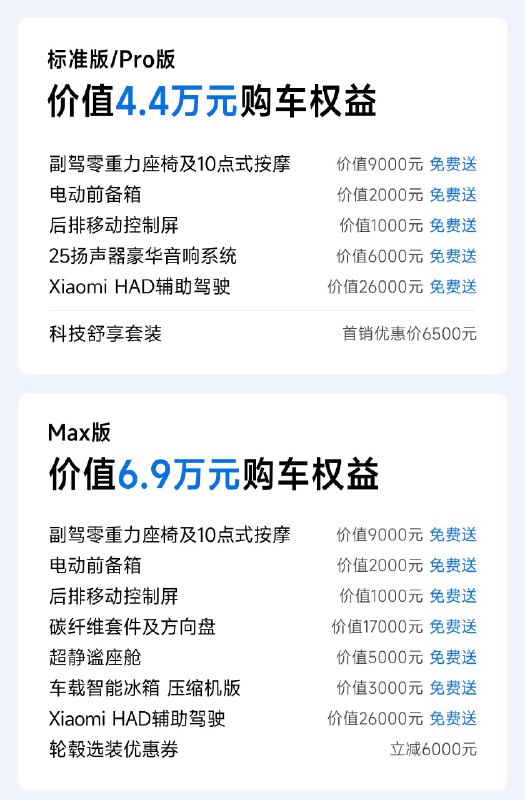  新一代小米 SU7 官方指导价为：SU7 标准版：219,900 元SU7 Pro：249,900 元SU7 Max：303,900 元🚀 在花频道｜社区讨论｜投稿通道