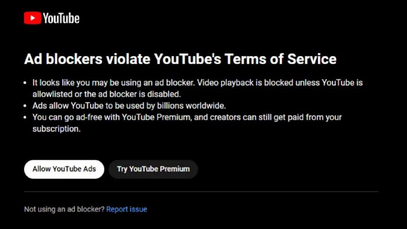 YouTube 警告用户屏蔽广告是违规行为YouTube 现在会检测并警告屏蔽广告的用户，提示此举可能违反平台规定