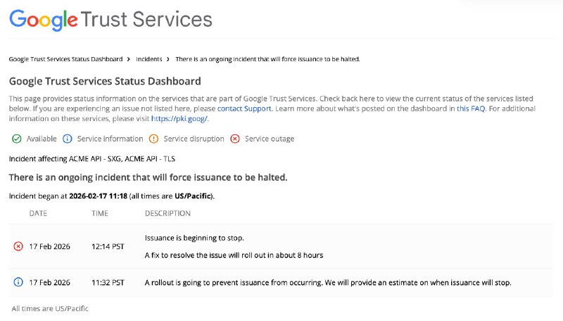 Google Trust Services 出现计划外中断更新：修复已部署完成，签发流程已恢复