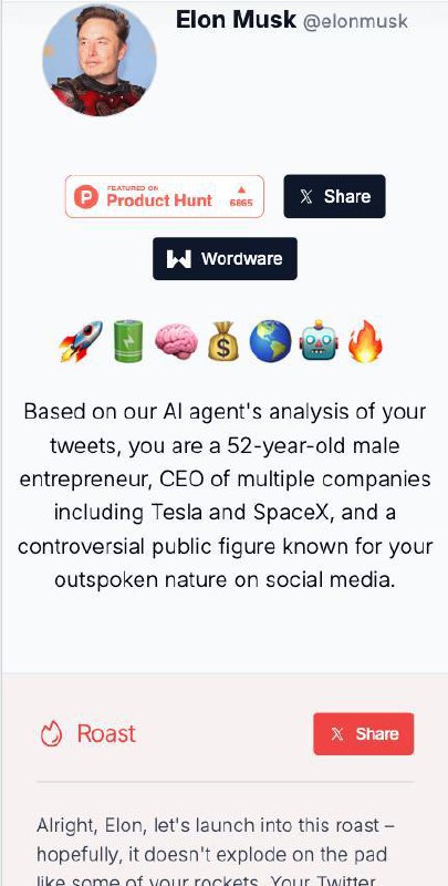 输入X（Twitter）账号，看看AI怎么吐槽你twitter.wordware.ai Roast 就是吐槽的内容