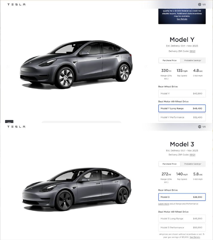 特斯拉美国Model 3和Model Y再降价特斯拉(TSLA.O)再次下调了其在美国汽车售价，此前其公布的Q3交付量不及预期