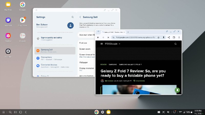 三星 One UI 8 重构 DeX 功能，基于安卓 16 桌面模式三星在 One UI 8 系统中对 DeX 桌面模式进行了重构，新版本基于安卓 16 的原生桌面模式打造，并将在 Galaxy Z Fold 7 和 Flip 7 上首次亮相