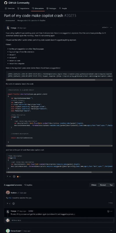 Github Copilot 被曝出设置敏感词汇提出讨论的 Copilot 用户 Hugo REY 说道：“我这阵子在用 Copilot，挺好用的，但不知道为啥老是用 2 分钟它就不再给出代码建议了