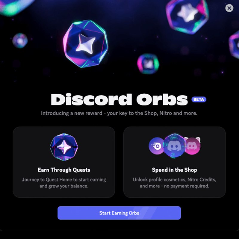 Discord推“Discord Orbs”新货币：看广告做任务可换Nitro体验等Discord近日宣布，正在全球范围内向一小部分用户启动一项名为“Discord Orbs”的新应用内货币的Beta测试