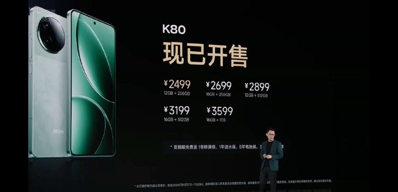 红米K80 系列发布，标准版起售价2499元，Pro版3699元REDMI K80 系列配备骁龙 8 Gen3 处理器，搭载 2K 新国屏，全亮度 DC 调光，支持超声波指纹解锁，IP68 防水、双环路 3D 冰封散热，配备光影猎人 800 主摄，小米星辰通信，电池 6550mAh