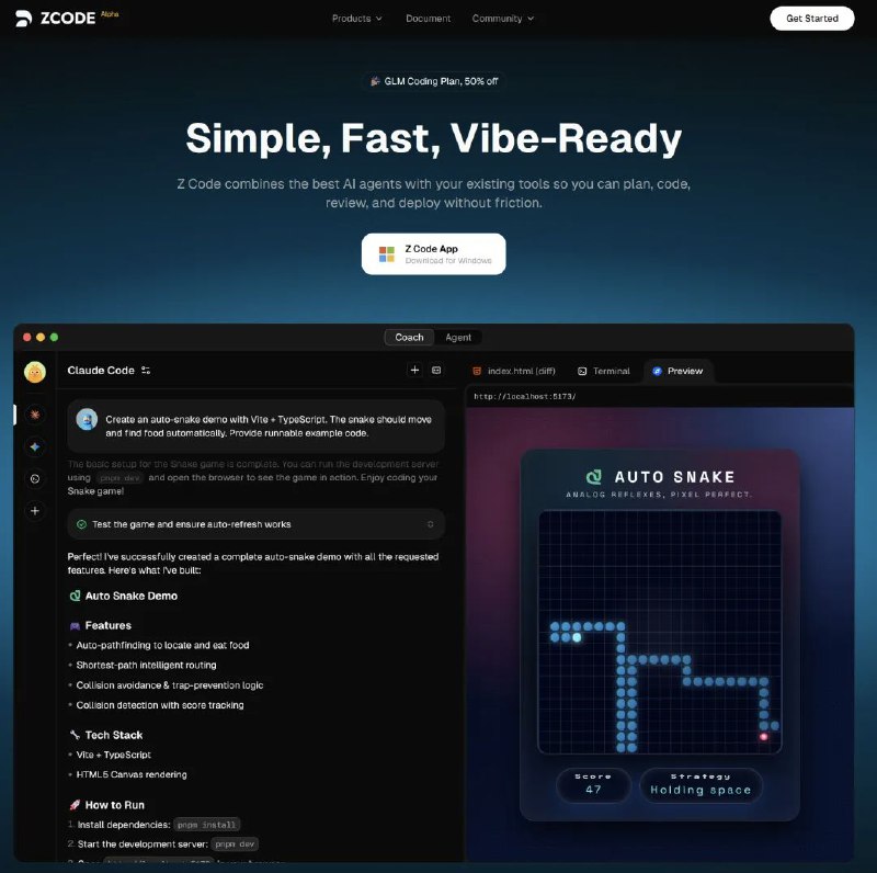 智谱上线 AI 编程工具 Z Code  智谱正式发布了名为 Z Code 的 AI 协同开发工具，目前处于 Alpha 版阶段