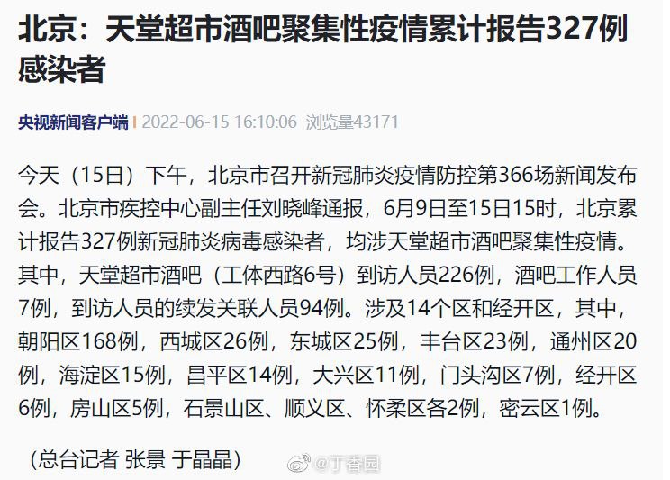北京：天堂超市酒吧聚集性疫情累计报告 327 例感染者 ​​​