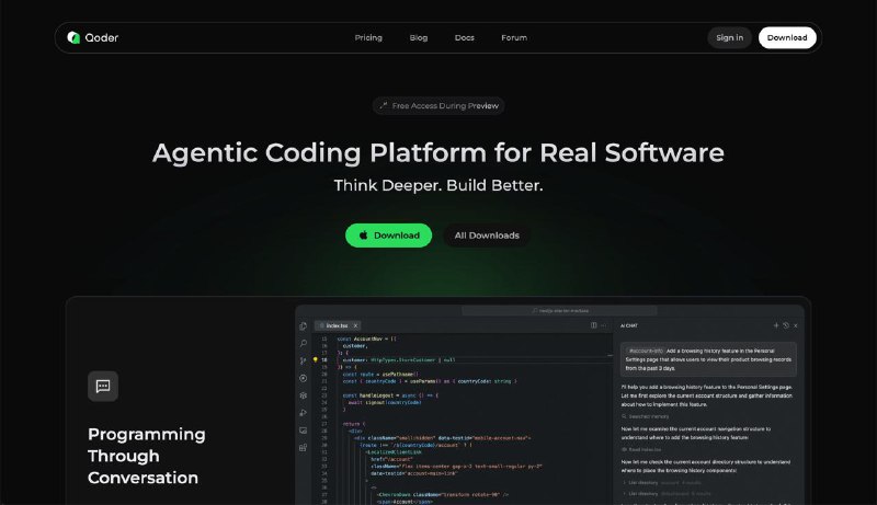 阿里正式推出自家AI IDE —— QoderQoder宣布开放其AI编程平台预览版，用户可在预览期内免费使用