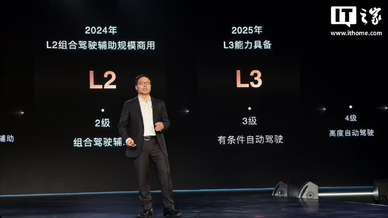 华为发布 ADS 4 智驾系统，预计 2025 年具备 L3 商用能力在 4 月 22 日的华为乾崑智能技术大会上，华为智能汽车解决方案 BU CEO 靳玉志发布了新一代智驾系统 HUAWEI ADS 4，并推出了行业首个高速 L3 级（有条件自动驾驶）商用解决方案